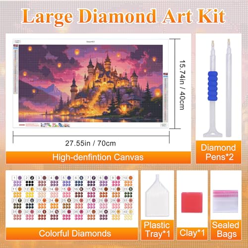 SmartEZ Large Diamond Painting Kits for Adults, Castle Diamond Art Kits | DIY Large Diamond Art Kits for Adults, Gem Art Kits for Gift, Home Wall Decor 27.5x15.7 Inch - color: Castle 001