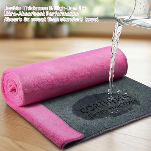 Yoga Mat Towel, Extra Thick (600GSM) Soft Hot Yoga Towel, Non-Slip and Sweat Absorbent for Hot Yoga, Bikram, Pilates, and Fitness, 72" x 27.5", Dual-Color, Grey/Pink - color: Dark Pink