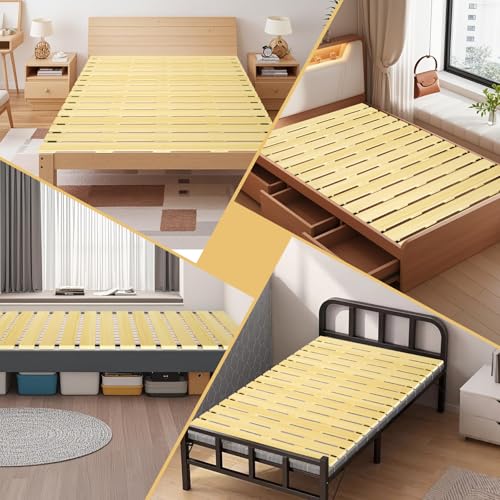 Japanese Tatami Mat Floor Bed, Knotless Solid Wood, Roll-Up Slatted, Bed Plate with 2 Storage Straps, Moisture-Proof and Breathable for Floor Sleeping or Futon Mattress, Full - size: Full