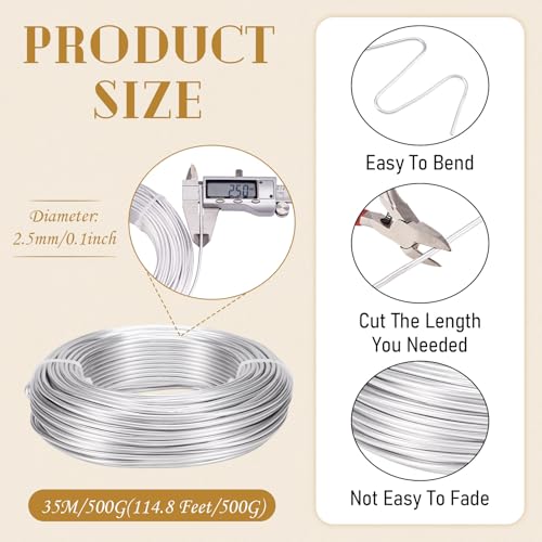 114 Feet 10 Gauge Aluminum Wire Silver Bendable Metal Craft Wire for Beading Jewelry Craft Making (2.5mm) - color: Round-Silver, size: 2.5mm