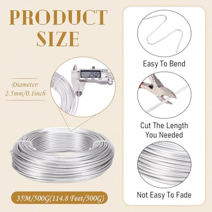 114 Feet 10 Gauge Aluminum Wire Silver Bendable Metal Craft Wire for Beading Jewelry Craft Making (2.5mm) - color: Round-Silver, size: 2.5mm