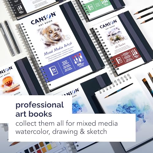 Canson Mixed Media Art Book, 8.3x11.7 inches, 56 Sheets, Blue Cloth Hardcover, Side Wire - Professional Artist Notebook for Painting, Sketching, Drawing - size: 8.3x11.7 inches