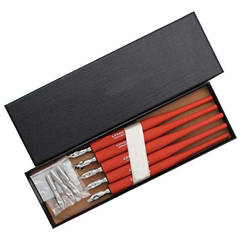 Plastic Professional Manga Gothic Pen Dip Pen Set with 5 Nibs Manga Calligraphy Drawing Pen Kit - 5 Pcs, Red - color: Red