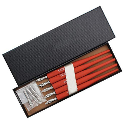 Plastic Professional Manga Gothic Pen Dip Pen Set with 5 Nibs Manga Calligraphy Drawing Pen Kit - 5 Pcs, Red - color: Red