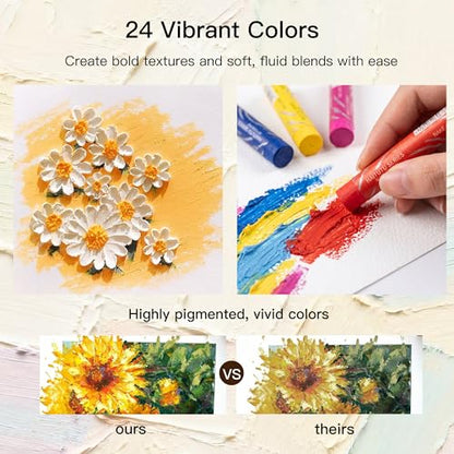 rubens 57 PCS Soft Oil Pastels Kit for Beginner Drawing | 24 Colors Soft Oil Pastels in Box with Palette Knife, Base Board, Tape, 30 Sheets Oil Pastel Paper - color: 24 Colors Set