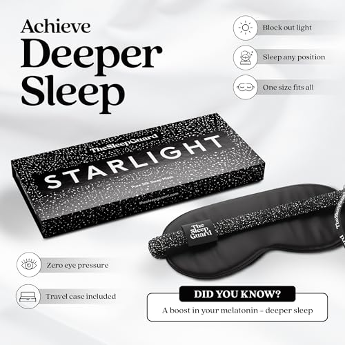 TheSleepGuard Pure Silk Sleep Mask [100% 6A Mulberry Silk, 22 Momme] Light Blocking Travel Essentials. Eye Masks for Sleeping. Black Oeko-Tex Blindfold. Eye Covers for Men & Women - color: Starlight Print