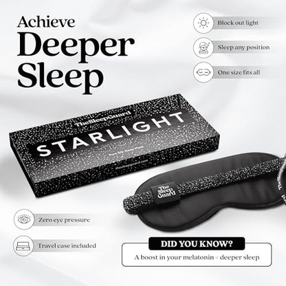 TheSleepGuard Pure Silk Sleep Mask [100% 6A Mulberry Silk, 22 Momme] Light Blocking Travel Essentials. Eye Masks for Sleeping. Black Oeko-Tex Blindfold. Eye Covers for Men & Women - color: Starlight Print