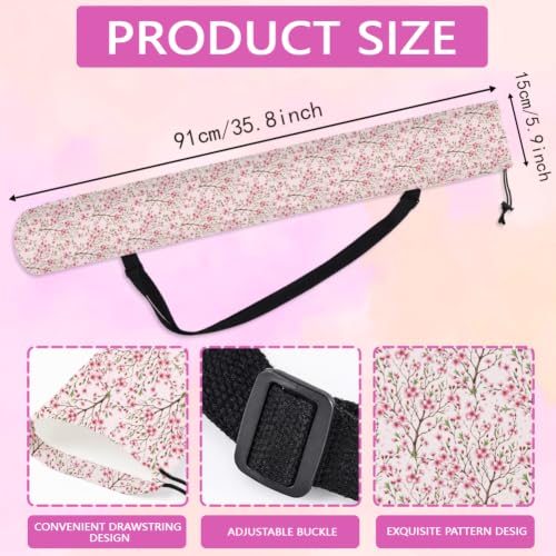 FINGERINSPIRE Mahjong Mat Holder Bag with Strap 35.83x5.9inch Canvas Yoga Mat Bags with Adjustable Strap Pink Floral Branches Print Drawstring Carrier Bag Outdoor Travel Storage for Mahjong Yoga Mats - color: Pink
