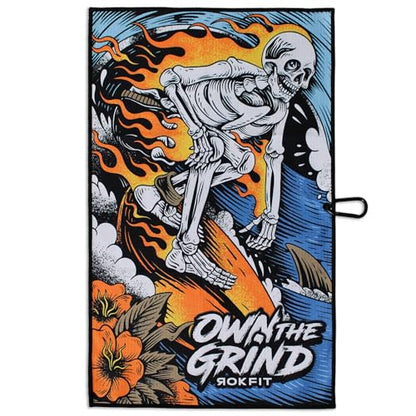 RokFit Gym & Golf Towel – Multi-Use, Quick-Dry, Durable Utility Towel with Bold Graphic and Carabiner Clip (Own The Grind) - color: Own the Grind