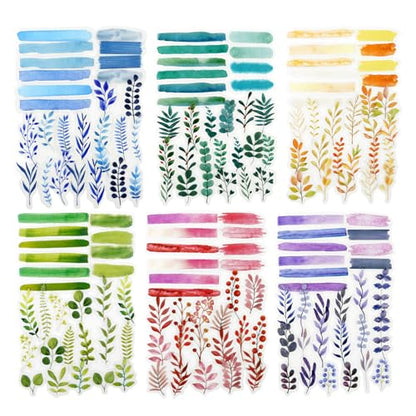 180PCS Botanical Leaf PET Stickers, Watercolor Plant Layering Tabs for Scrapbook Journal Planners and DIY Crafts - color: Cyan Stories