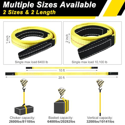 Shappy 2 Pcs 10' x 1" Lifting Sling Straps Heavy Duty Nylon Tree Saver - size: 10' X 1"