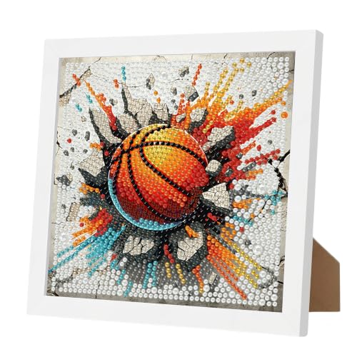YarnWhimsy Basketball Diamond Art Kits for Kids with Frame 7x7 inch | DIY Creative Small Diamond Painting Kits for Kids Basketball, Pretty Easy Gem Arts for Children for Home Wall Decor - color: CC1134-US