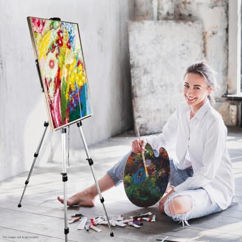 NS JYMB Easel Stand for Sign and Painting, 17-66 Inch Adjustable, Silver | Portable metal tripod easel for display stand, canvas holder, floor, poster board, wedding signs and travel use - style: 66Silver 1pack