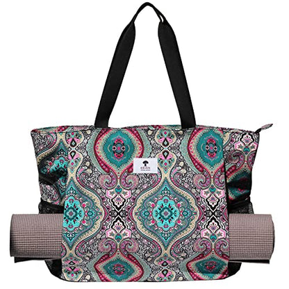 ESVAN Yoga Mat Bag Yoga Tote Carrier Shoulder Bag Carryall Tote for Office,Yoga,Pilates,Travel,Beach and Gym - color: E Bohemian Teal