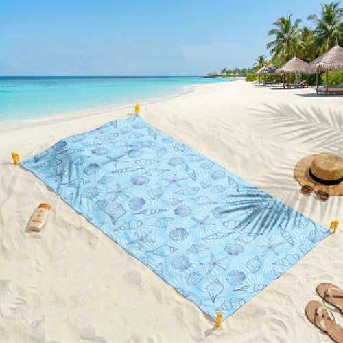 YunTu Marine Life Beach Towel Blanket with Pillow, 4 Wind Anchors and Pocket, Sand Free Towel Adult Oversized 35.4'' × 78.7'', Windproof Beach Mat for Travel, Camping, Hiking (Marine) - color: Marine Life