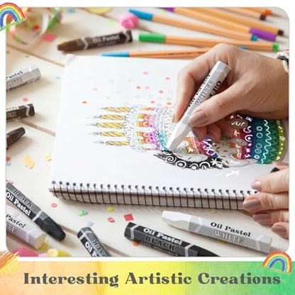 48 Pcs Black and White Soft Oil Pastels Bulk Artists Oil Crayons Single Color Hexagonal Creamy Pastel for Artists Beginners Painting Drawing Relaxing Blending - color: White and Black