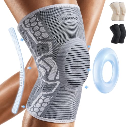 CAMBIVO Knee Brace for Men & Women, 2-Pack Compression Sleeve with Gel Pad | Patella Gel Pad with Side Stabilizers for Knee Pain Relief. Ideal for Running, Weightlifting & Arthritis, Workout, Daily Use - color: Gray, size: XX-Large