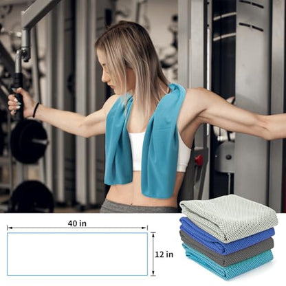 YESLIFE 4-Pack Cooling Towels (40"x 12"), Cooling Neck Wraps, Ice Towel - color: Black, Dark Blue, Blue, Grey