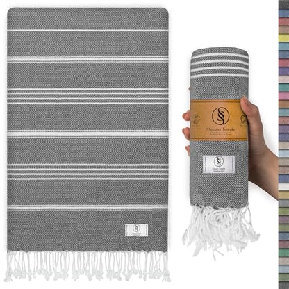 Ossano Turkish Beach Towel Quick Dry & Soft Oversized (39" x 71") - Compact, Versatile and Functional as Beach and Travel Blanket, Travel, Camping, Cruise and Gym Towel - Grey - color: Grey