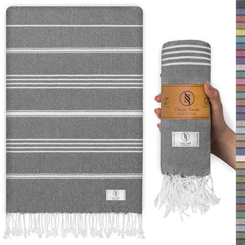 Ossano Turkish Beach Towel Quick Dry & Soft Oversized (39" x 71") - Compact, Versatile and Functional as Beach and Travel Blanket, Travel, Camping, Cruise and Gym Towel - Grey - color: Grey