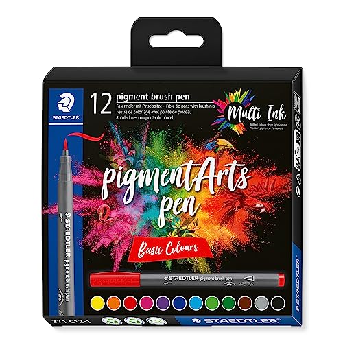 STAEDTLER Pigment Arts Brush Pen, Basic Colours, Pack of 12 Pens, 371 C12-1 - color: 12 Colors