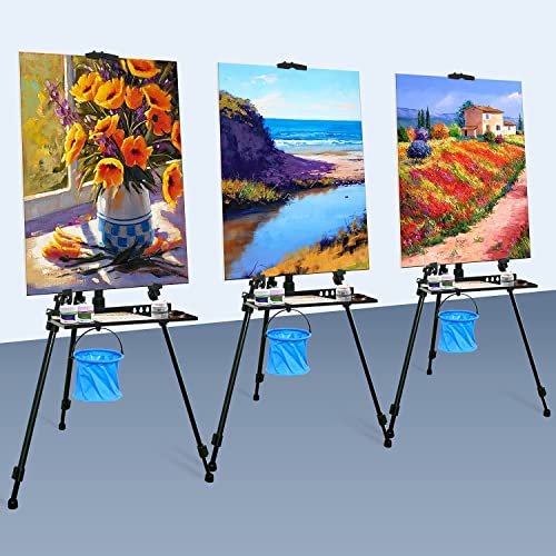 Easel Stand, 20" to 61" Adjustable Artist Easel for Adults, Aluminum Tripod Canvas Stand with Tray, Portable Painting Easel for Tabletop & Floor Displaying, Black