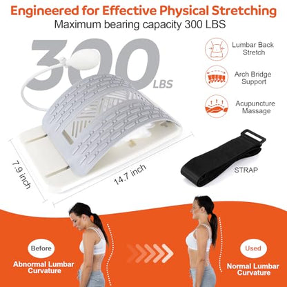 Inflatable Back Stretcher for Lower Back Pain Relief, Adjustable Airbag Lumbar Traction Device,Spine Decompression Support Board with Acupressure Massage&Chair Strap,Posture Corrector for Home Office