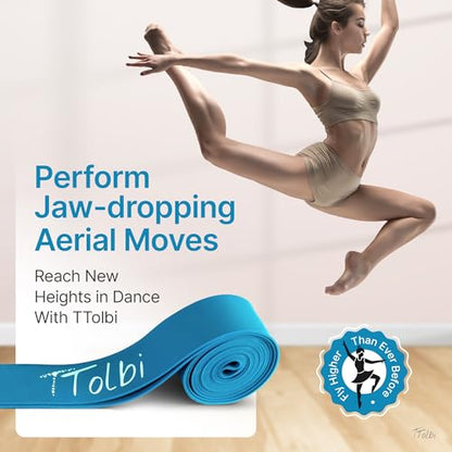 2-Pack Ballet Stretch Bands with Foot Mini Loop, Natural Rubber Dance Bands | Splits and flexibility training for kids, teens and adult dancers, gymnasts and cheerleaders, beginner guide and travel bag - color: Soft Blue Regular