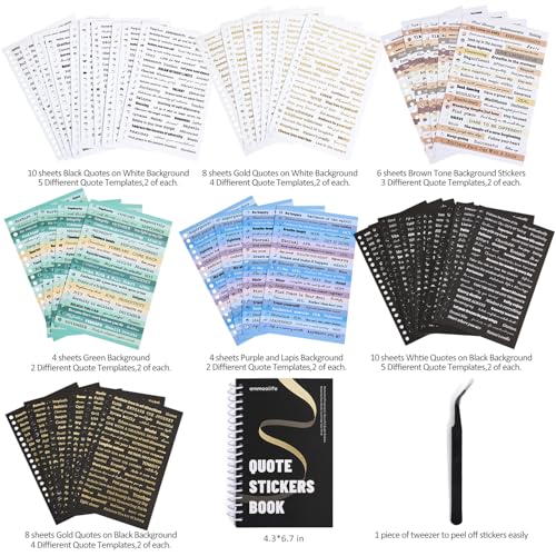 2500+ Pcs Word Stickers for Journaling, 50 Sheets Quote Sticker Gold Foil Art Scrapbook Supplies for Junk Journal, Scrapbooking Supplies for Bullet Journal Craft Small Talk Stickers for DIY Gift Card - style: Quote Style 1