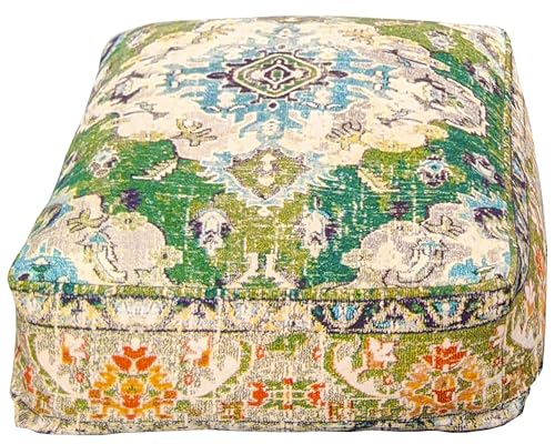Mandala Life ART Moroccan Pouf Ottoman Cover Green Square Meditation Pillow Case Boho Room Décor Moroccan Seating Area Perfect for Living Room, Bedroom, Nursary or Children Room Cotton 24x8 Unstuffed - color: Green