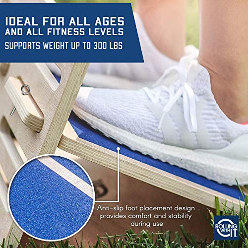 Rolling With It Wooden Slant Board for Calf Stretching, Squats | Solid wood, 4 adjustable angles, Anti-slip surface, For calf, hamstring & Achilles stretch, Squat wedge, Holds 350 lb