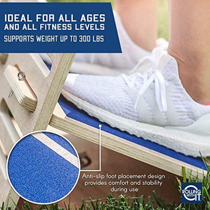 Rolling With It Wooden Slant Board for Calf Stretching, Squats | Solid wood, 4 adjustable angles, Anti-slip surface, For calf, hamstring & Achilles stretch, Squat wedge, Holds 350 lb