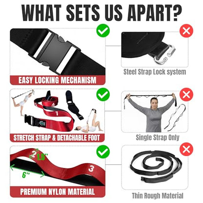 Stretch Strap with Loops Physical Therapy - Full Body Exercise Straps for Stretching with Detachable Foot - Leg & Calf Stretcher for Plantar Fasciitis, Physical Therapy, Pain Relief, and Flexibility - color: Red