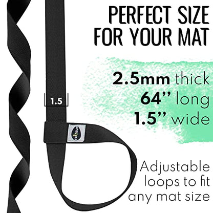 TECEUM Bundle of 2 Items – Yoga Mat Strap Blackberry 64 IN & Stretching Strap for Yoga Light Blue Polypropylene 1.5” – Mat Holder Sling For All Mats – Leg Strap for Exercising, Physical Therapy