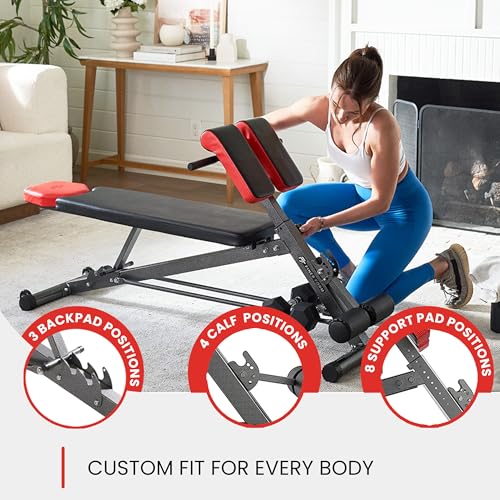Finer Form Multi-Functional Adjustable Weight Bench and Roman Chair | 8 Back Extension Levels, Chest Press, Sit Ups, Flat Decline Settings, Sturdy Steel Frame, Thick Pad, Workout Chart Included