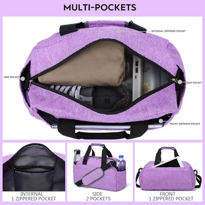 14 inch Small Gym Bag for Women & Men, Mini Duffel Bag for Travel Sports Lightweight Carry On Bag, Light Purple - color: Light Purple