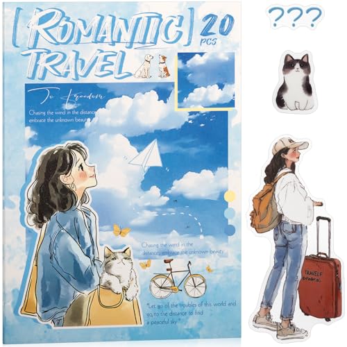 Romantic Getaway Sticker Scrapbooking Supplies for Junk Journal, 20 Sheets PET Stickers - Vintage Journaling Stickers, Ephemera Sticker Book Pre Cut(TZ-009-005) - style: Romantic Getaway