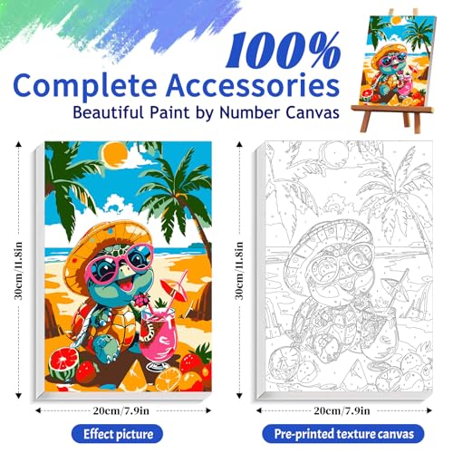 ZTOTZ Turtle Paint by Numbers Framed Canvas,Adults&Kids Ages 8-12 | Adult Paint-by-Number Kits,Beach Animals Number Painting for Holiday Home Decor(8x12IN,Colourful Box) - color: B-03-turtle