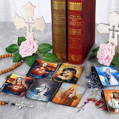Windyun 8 Pcs Catholic Rosary Pouch 3.9'' x 5.9'' Coin Purse Rosary Holder Beads Bag with Zipper for Prayer Storage(Religious) - size: 3.9 x 5.9 Inches, style: Religious
