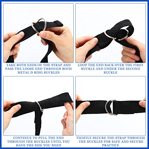 6 Pcs Yoga Straps for Stretching 8 Ft, Safe D Ring Buckle - color: Black