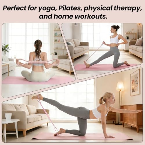 SHANPIN Figure 8 Resistance Band, Silicone Exercise Band with Non-Slip Grip, Full Body Toning for Yoga Pilates Physical Therapy Home Gym, for Women Men - color: Pink 15 LBS
