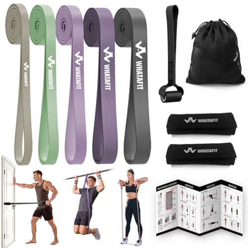 WHATAFIT Resistance Bands, 5 Level Pull Up Assistance Bands for Working Out - color: 2.3-56.7kg(5-125파운드) 그레이 퍼플+그립