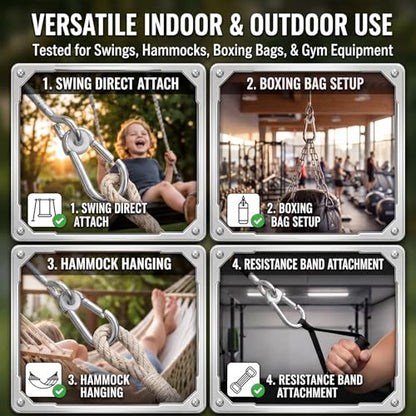 Flutesan 2 Pack 4.13 x 3/8" Heavy Duty Nylon Bushing Swing Hanger 661 Lbs, Swing Set Bracket with Snap Hooks Galvanized Iron Hardware for Wood Beams, Porch Swings, Sandbag Hammocks Yoga