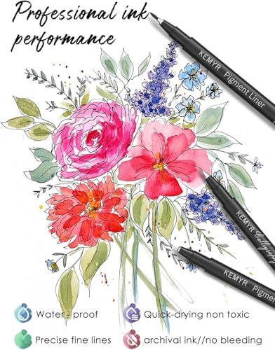 KEMYR 4 Sizes Black Fineliner Micro Drawing Pens, Waterproof Pigment Ink | Archival Ink,AP Certified Calligraphy Pens with Case for Illustration,Journaling,Sketching,Manga,Artists And Beginners - color: Black Calligraphy Pens 4PCS,XS-L, style: 4 SIZES,XS-