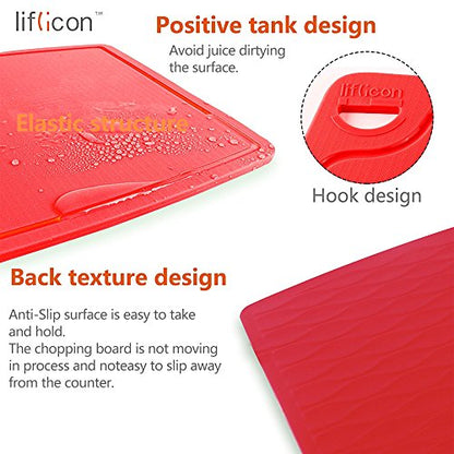 Liflicon Thick Silicone Cutting Boards for Kitchen Silicone Chopping Boards/Mats Set of 2 Extra Large14.6''x10.43'', Mini 9.1”x7.1” Non-slip Deep Drip Juice Groove, Dishwasher Safe-Red - color: Red, size: S+L