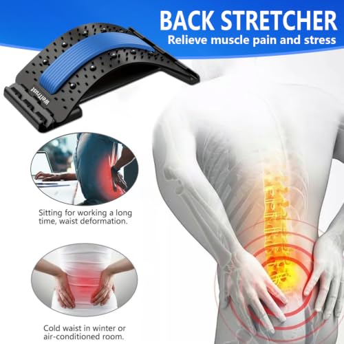 Back Stretcher - 4-Level Adjustable Lumbar Support Board & Back Cracker for Lower Back Pain Relief, Home Office Use (Blue) - color: Blue
