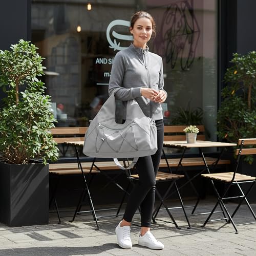 Forestfish Gym Bag For Women With Yoga Mat Holder, Grey | Shoe Compartment, Wet Dry Storage Pocket, Removable Shoulder Strap, Lightweight & Water Resistant - color: Grey