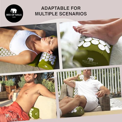 Bed of Nails Mat and Pillow Set – Original Bon Acupressure Design with 10962 Precision Nails, Mat: 28.5 x 16.5 x 1", Pillow: 14.5 x 6 x 4", Green - color: Green - Mat & Pillow Set
