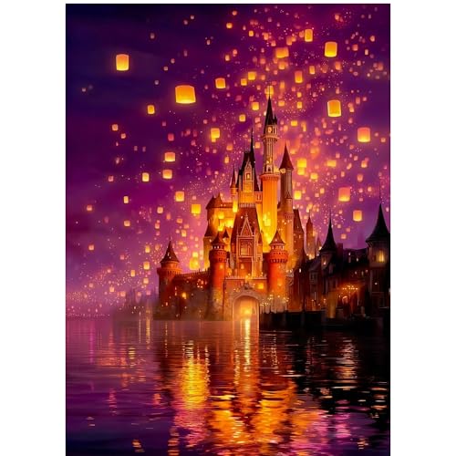 koemhxb Magical Castle Paint by Numbers Kit for Adults, Castle Lanterns Theme, Acrylic Painting on Canvas, DIY Art Set for Beginners, Home Wall Decor Gift 16x20 Inch - color: W020