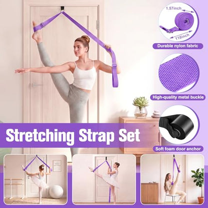 Ballet Practice Kit - Turning Board, Stretching Strap & Resistance Band to Improve Turns, Balance, Spinning for Dance - color: PURPLE